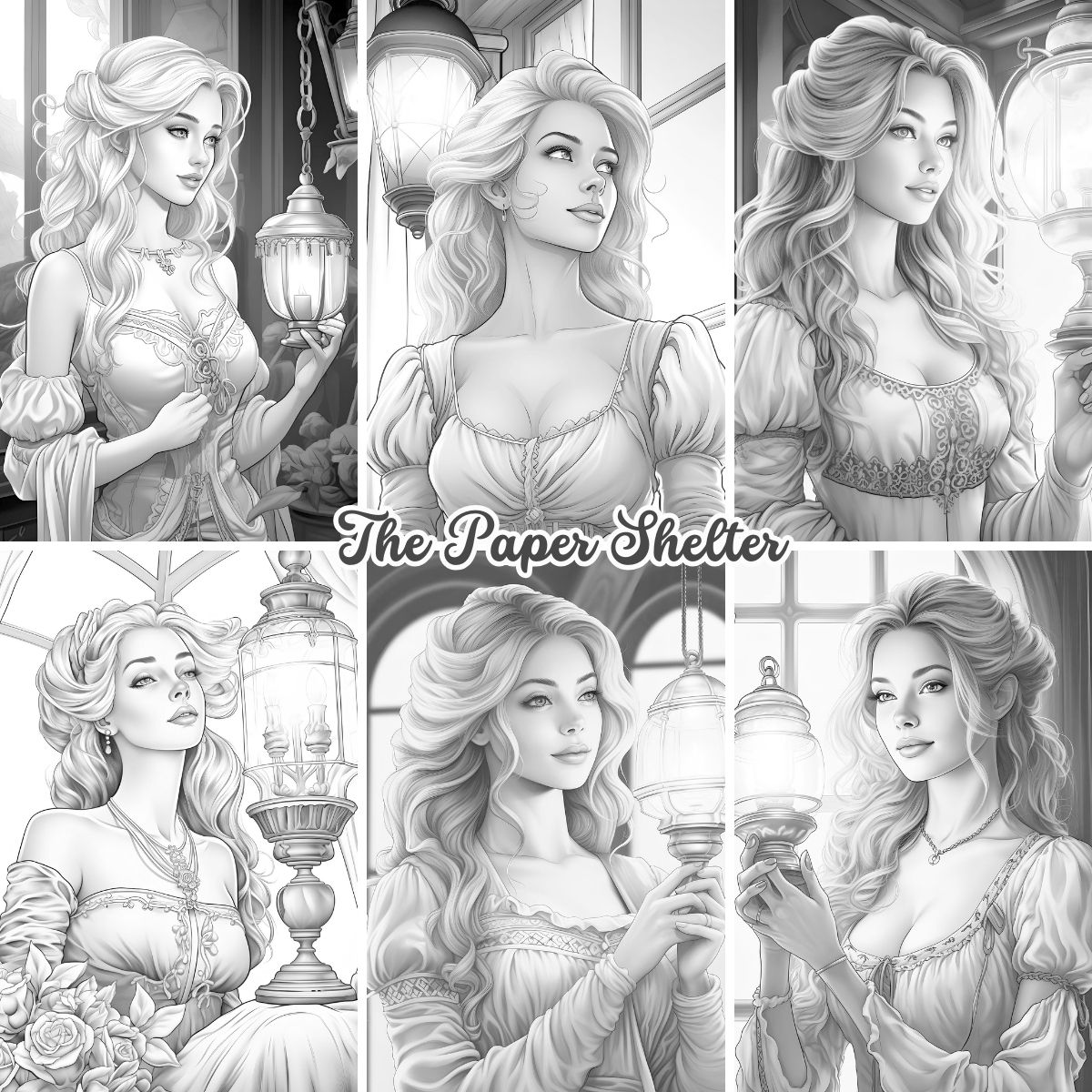 Ladies With Lamps - Digital Coloring Book - Click Image to Close