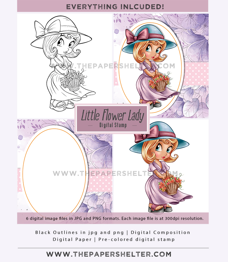 Little Flower Lady - Digital Stamp - Click Image to Close