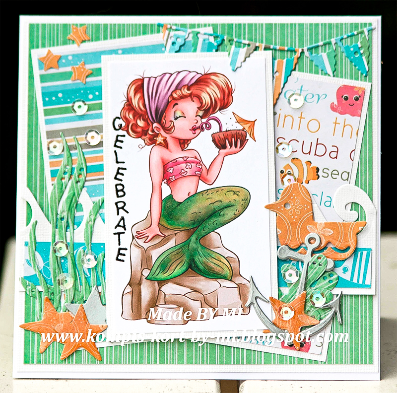 Little Mermaid On Vacation! - Digital Stamp - Click Image to Close