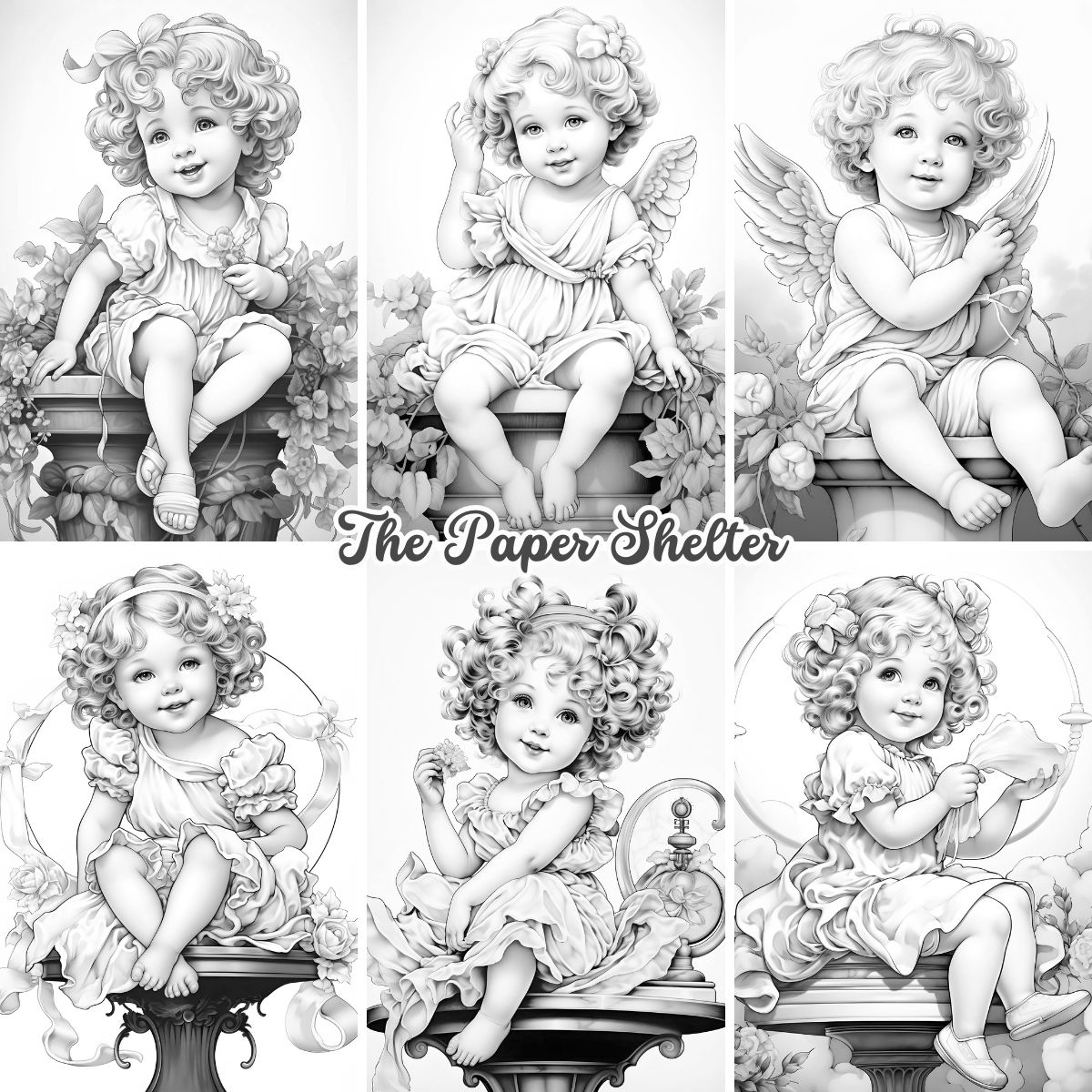 Lovely Cherubs - Digital Coloring Book - Click Image to Close