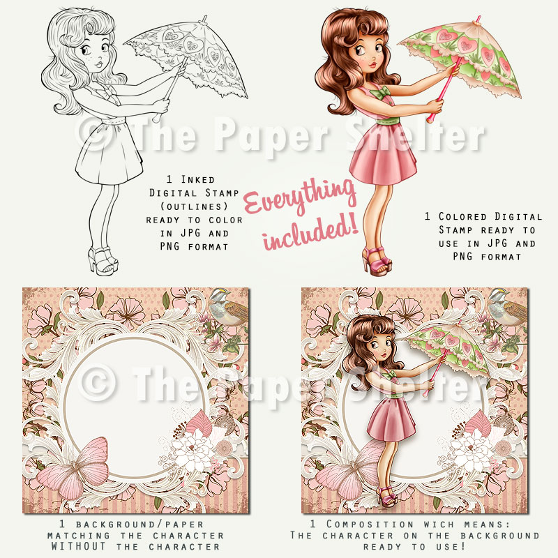 Lovely Umbrella - Digital Stamp - Click Image to Close