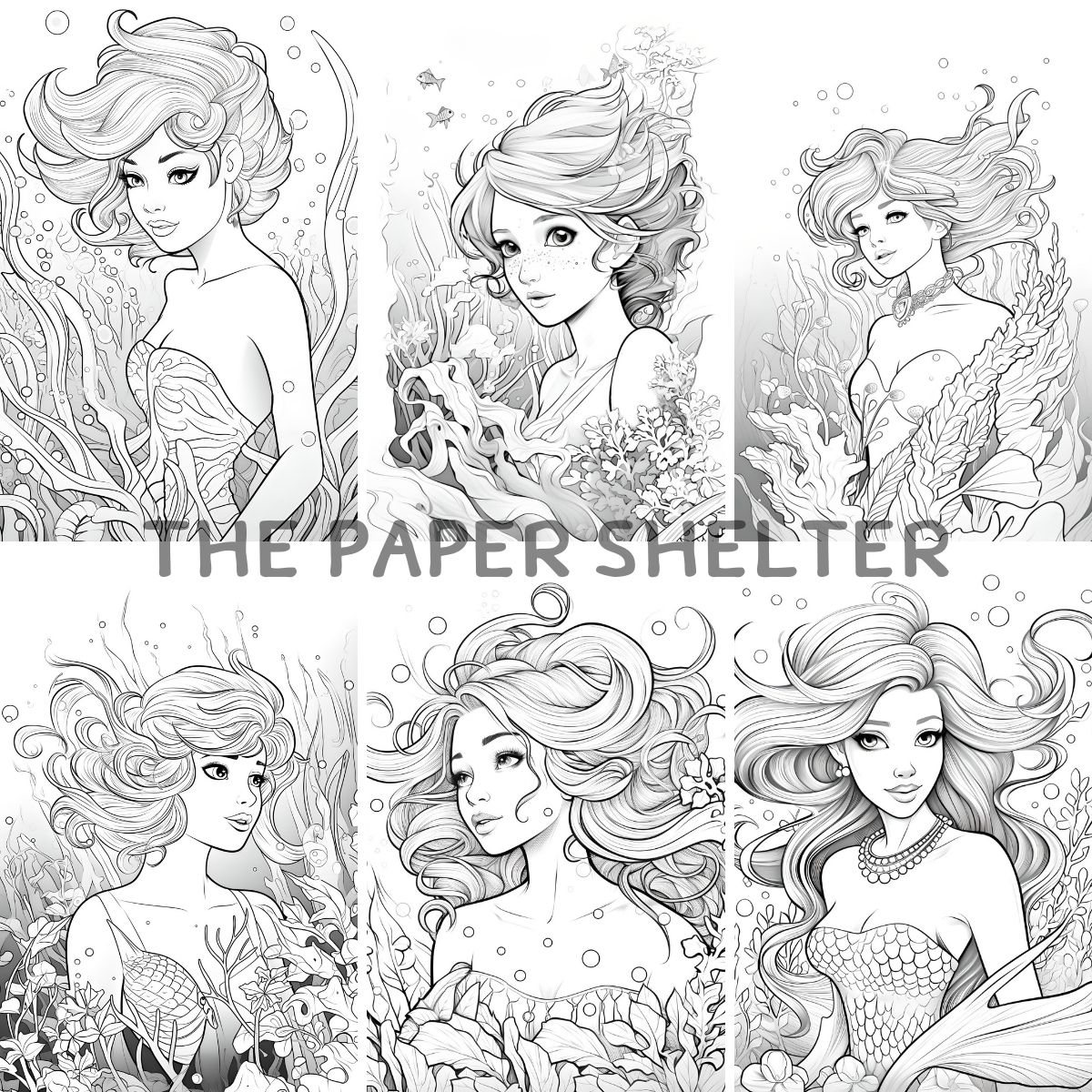 Mermaid Portraits - Digital Coloring Book