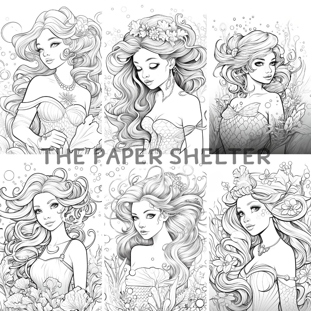 Mermaid Portraits - Digital Coloring Book - Click Image to Close