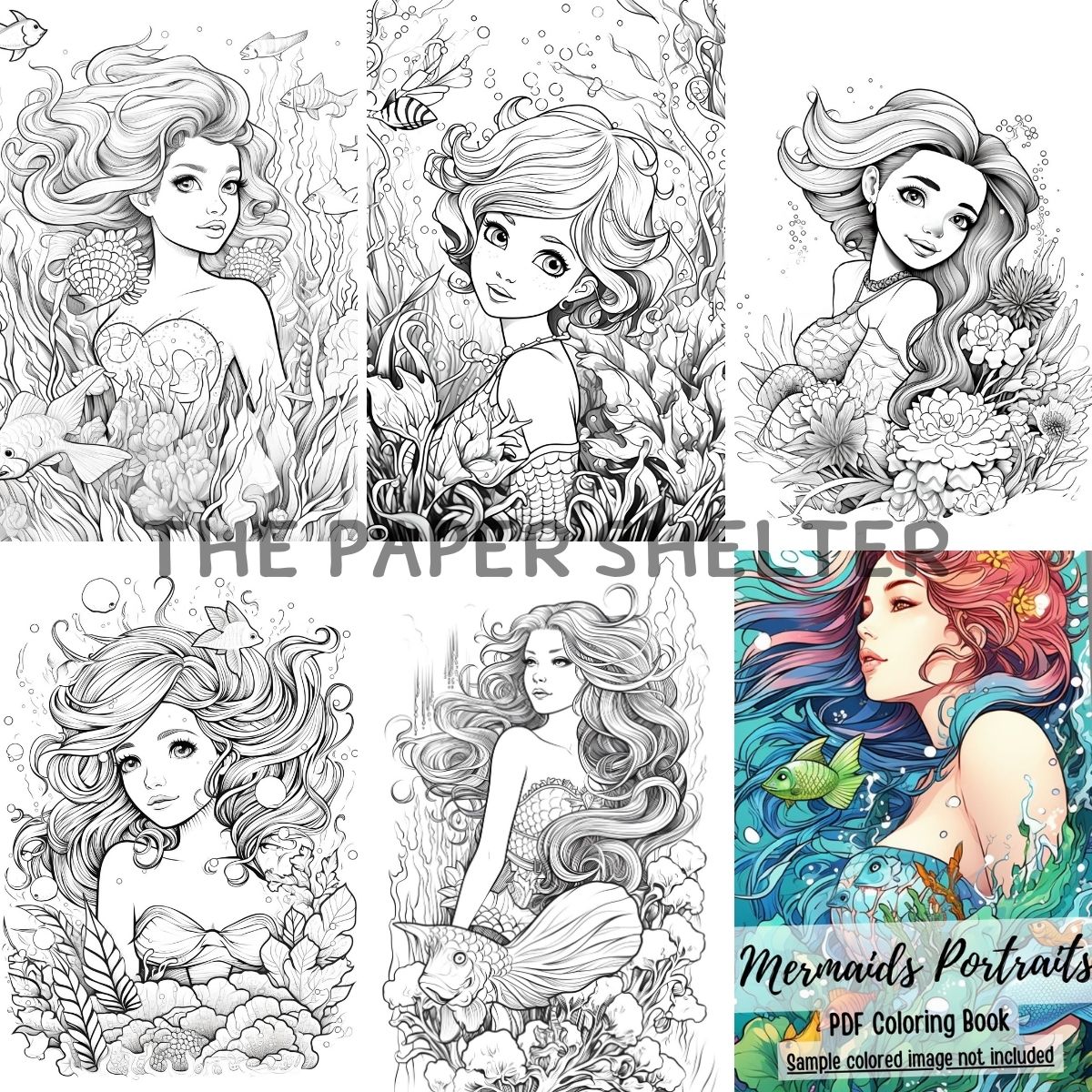 Mermaid Portraits - Digital Coloring Book