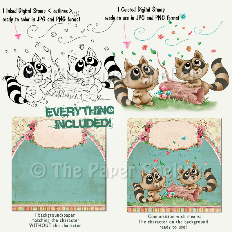 The Most Adorable Raccoons - Digital Stamp - Click Image to Close