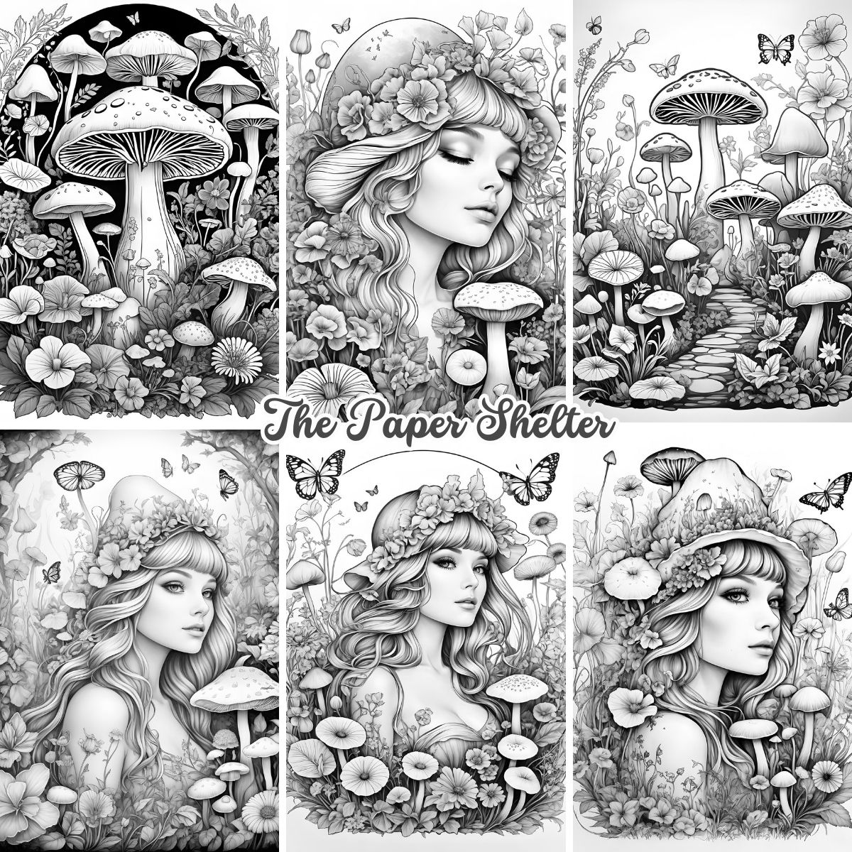 Mushroom Fantasy - Digital Coloring Book