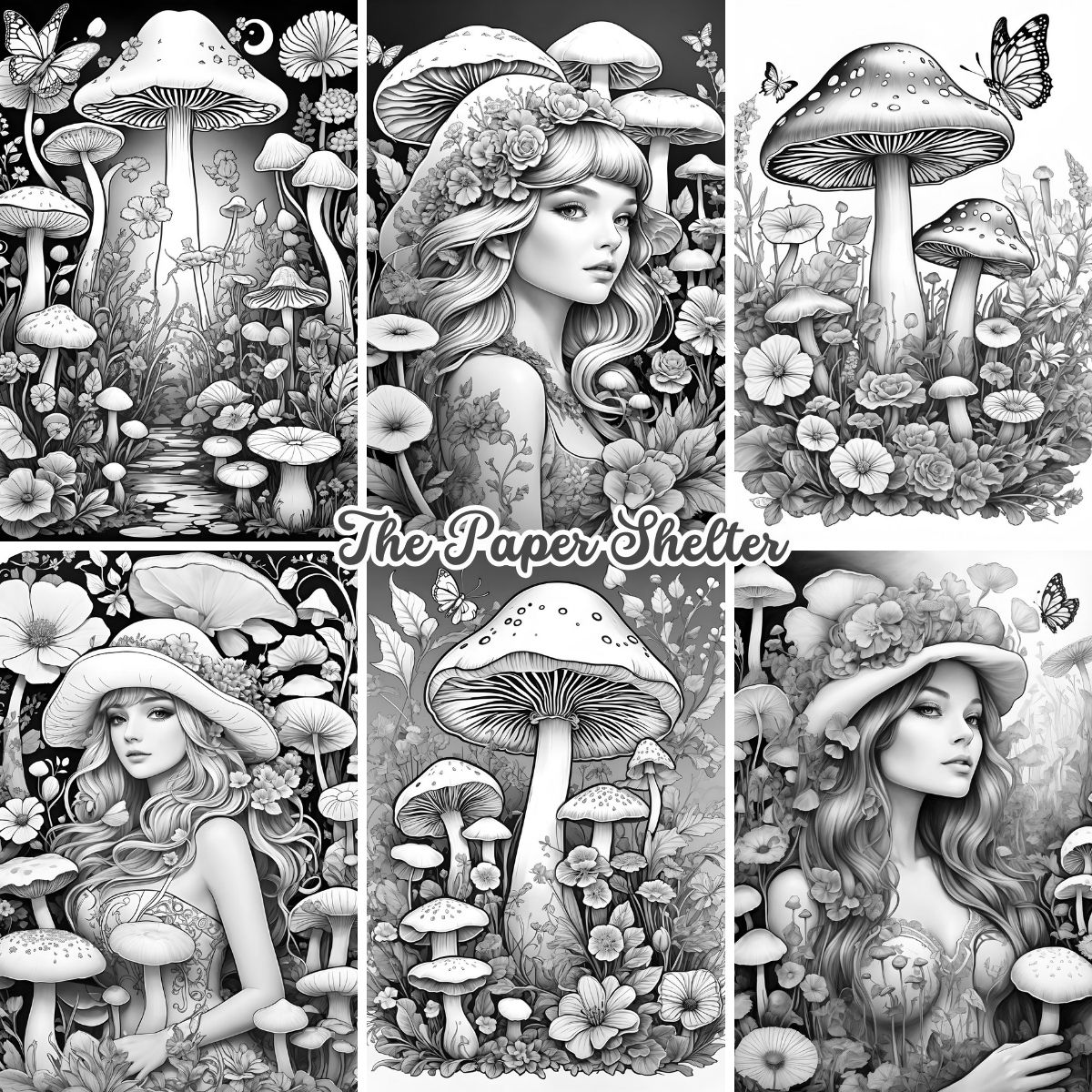 Mushroom Fantasy - Digital Coloring Book