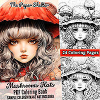 Mushrooms Hats - Digital Coloring Book
