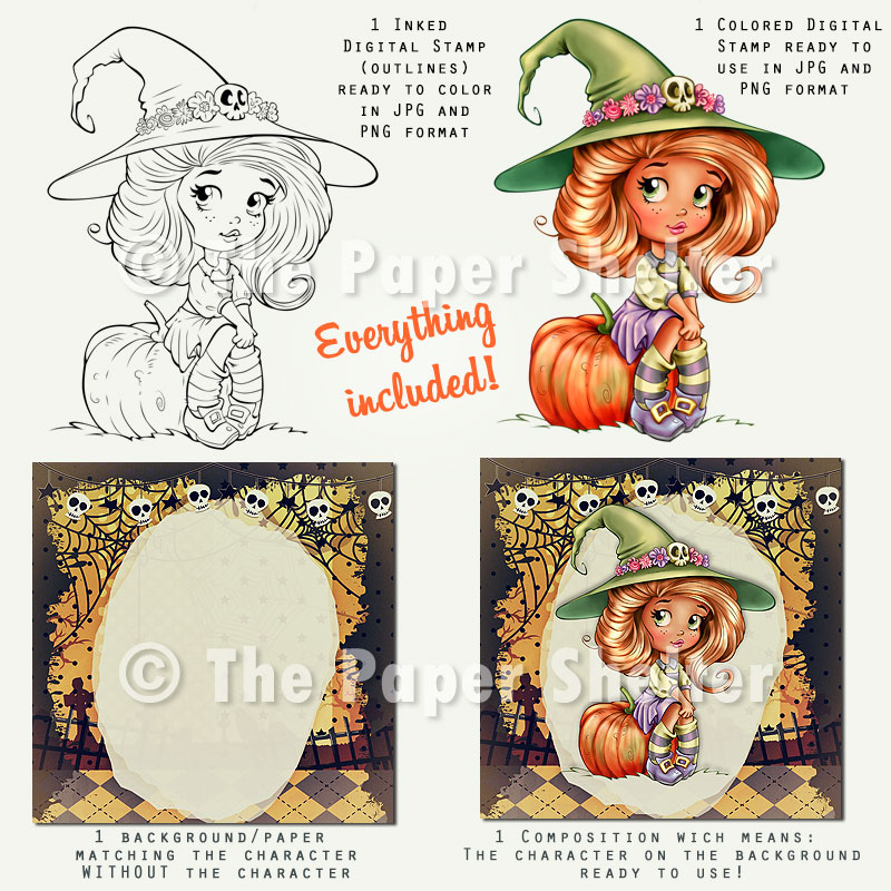 My Adorable Little Witch - Digital Stamp - Click Image to Close