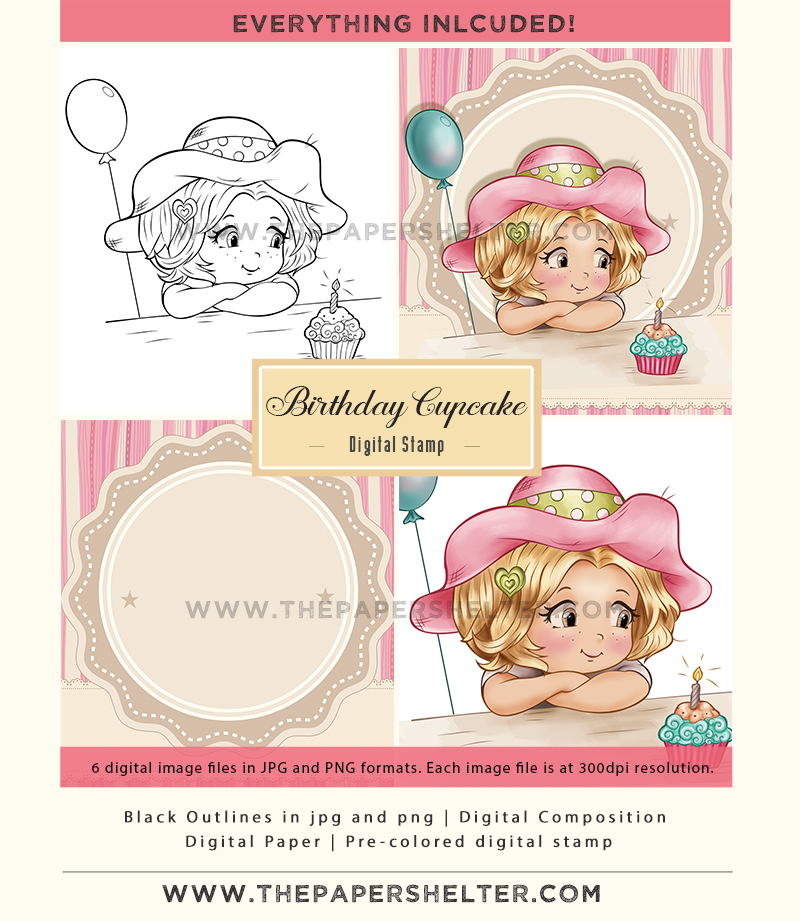 Cupcake Birthday - Digital Stamp - Click Image to Close