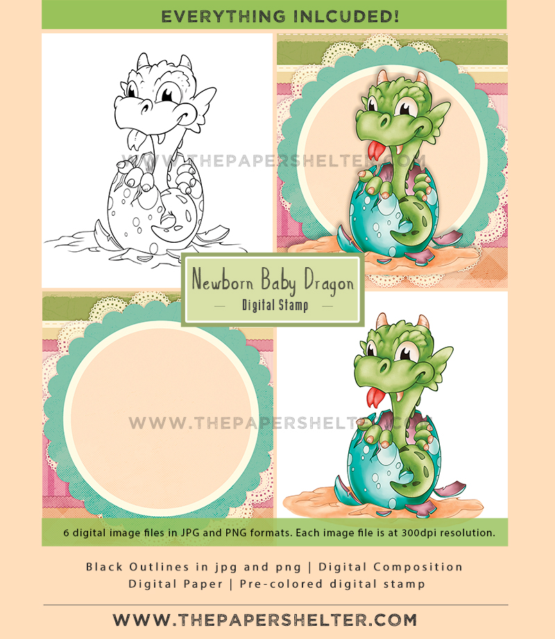 Newborn Baby Dragon - Digital Stamp