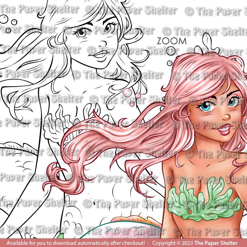 Pretty Mermaid - Digital Stamp - Click Image to Close