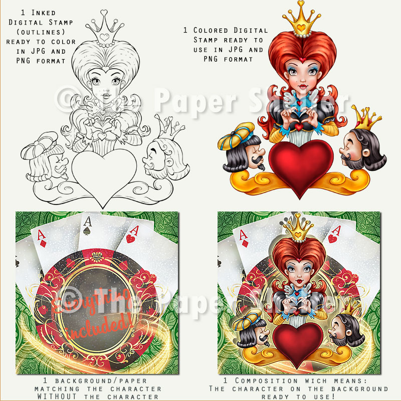 Queen Of Hearts - Digital Stamp