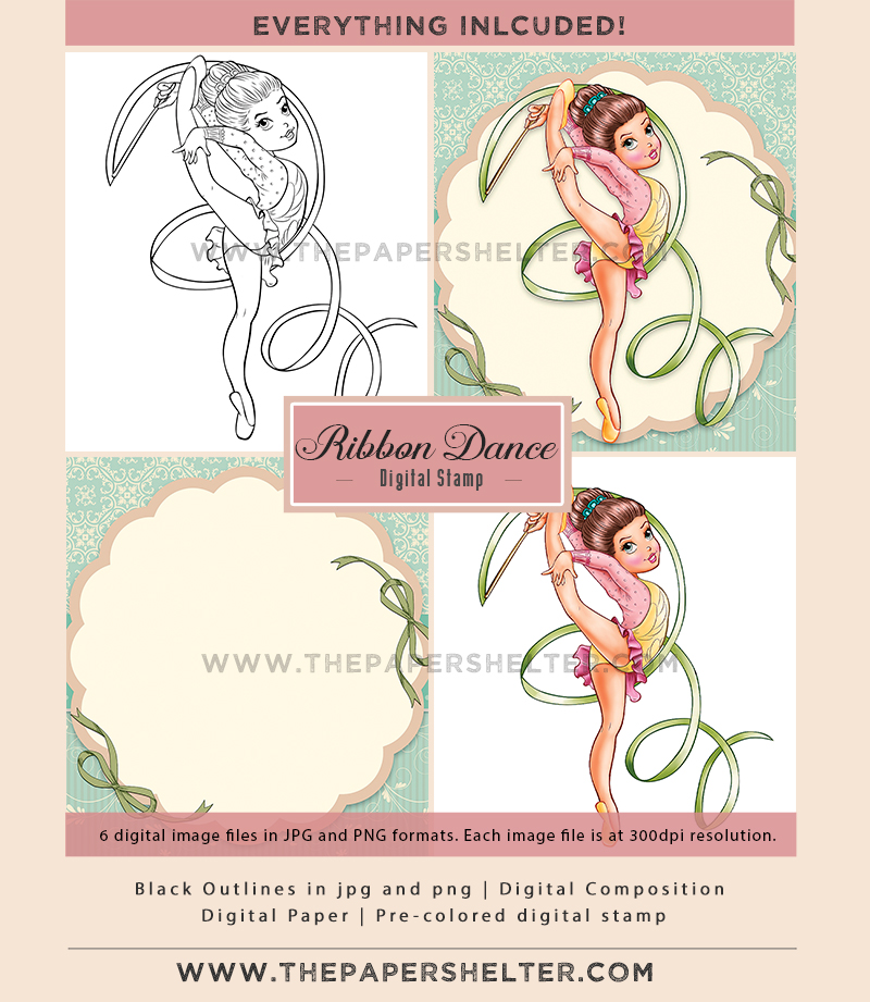 Ribbon Dance - Digital Stamp - Click Image to Close