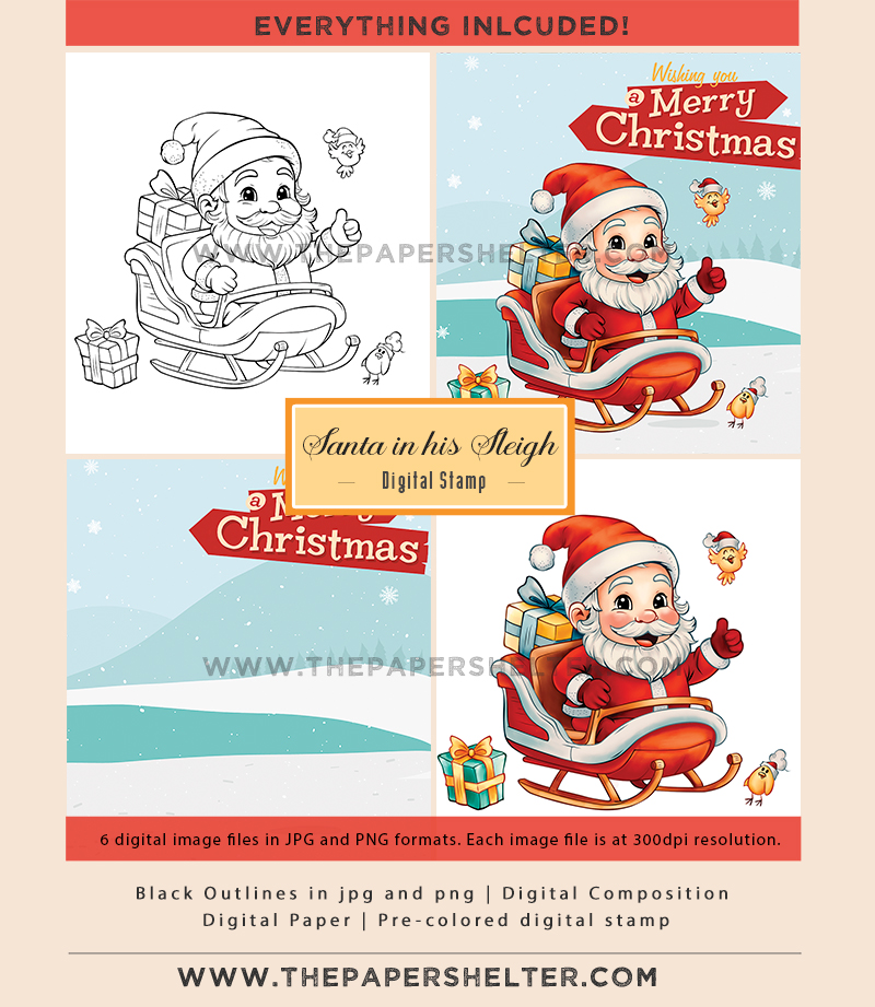 Santa in his Sleigh - Digital Stamp - Click Image to Close