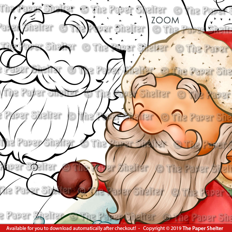Santa on a Sled - Digital Stamp