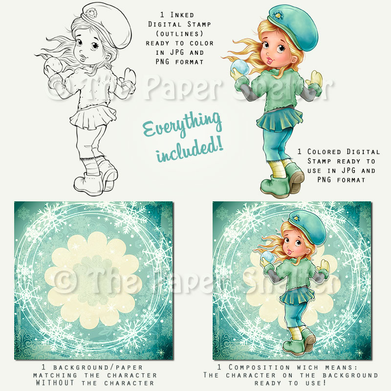 Snowball Fight - Digital Stamp - Click Image to Close