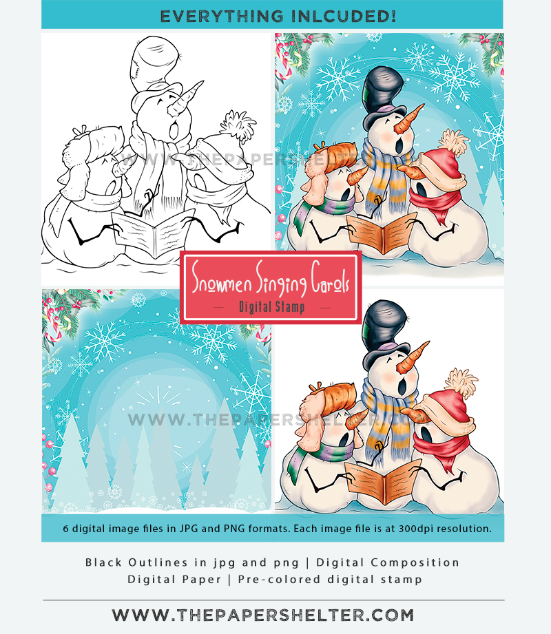 Snowmen singing Carols - Digital Stamp