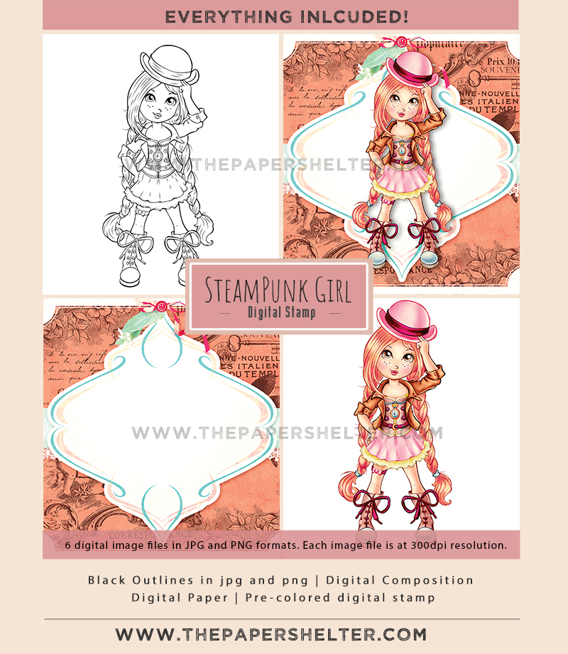 SteamPunk Girl - Digital Stamp - Click Image to Close