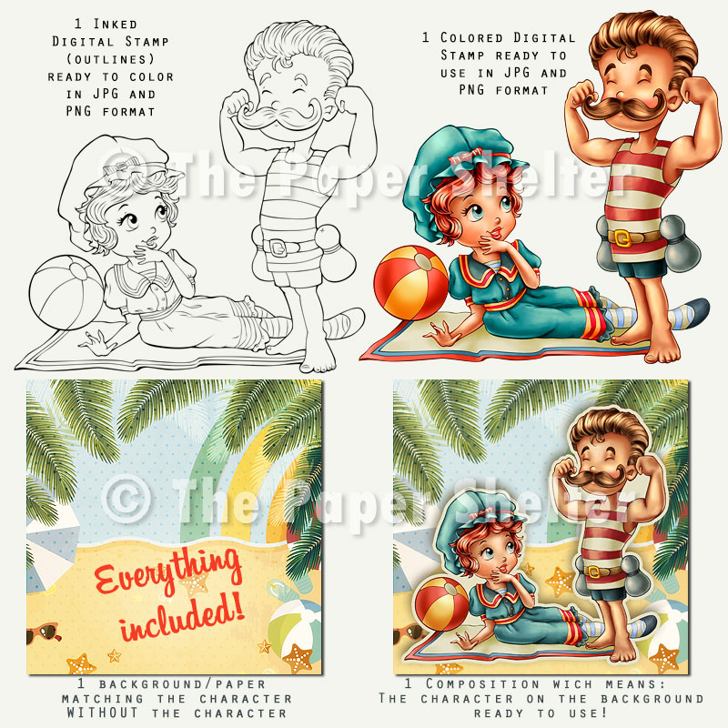 Summertime, Retro Style - Digital Stamp - Click Image to Close