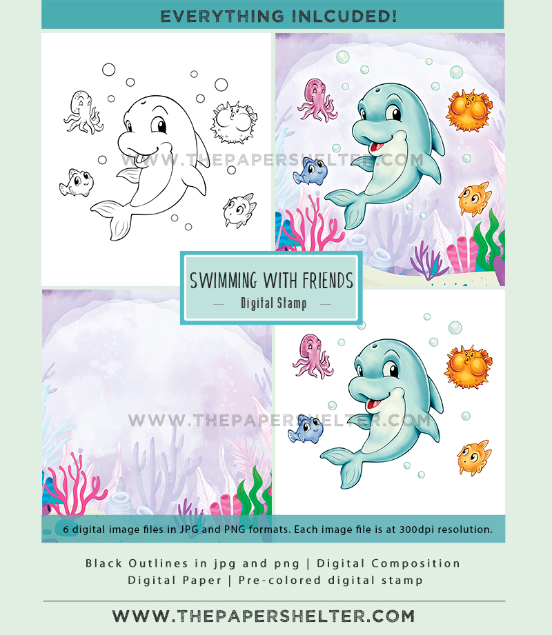 Swimming with Friends - Digital Stamp - Click Image to Close