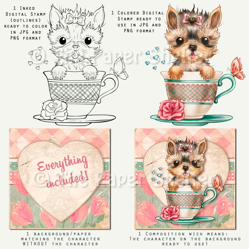 Teacup Yorkie - Digital Stamp