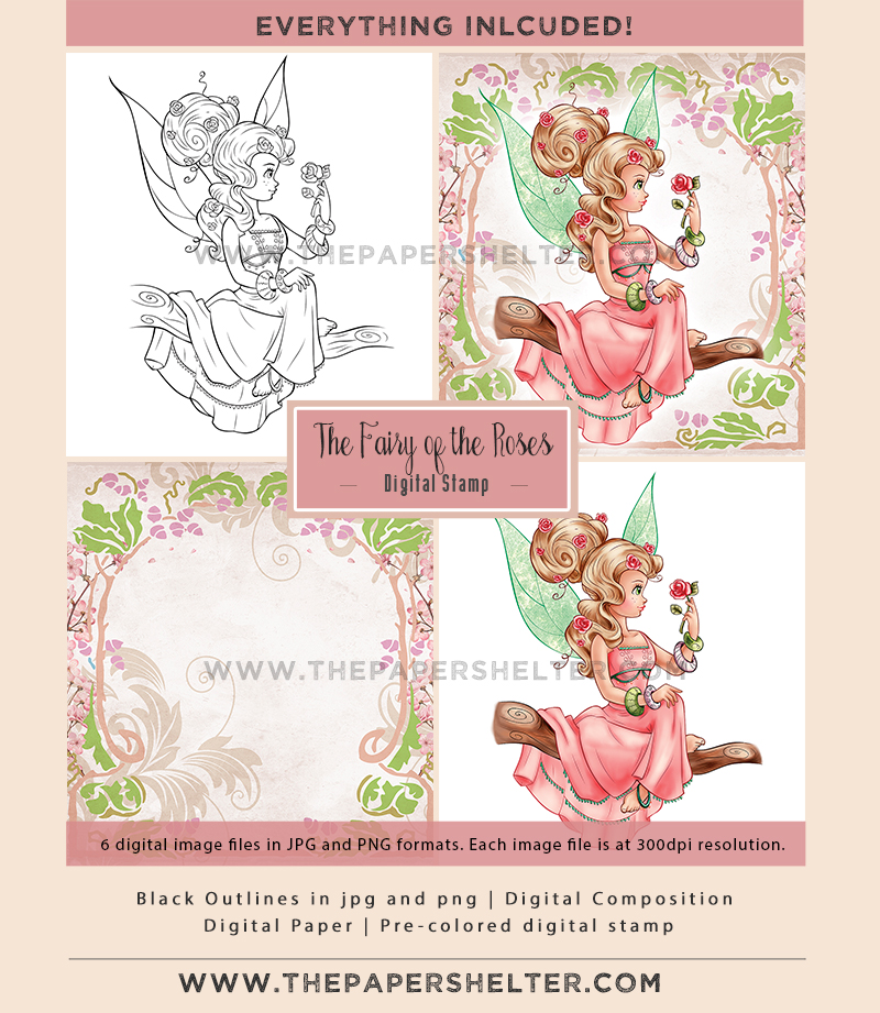 The Fairy of the Roses - Digital Stamp - Click Image to Close