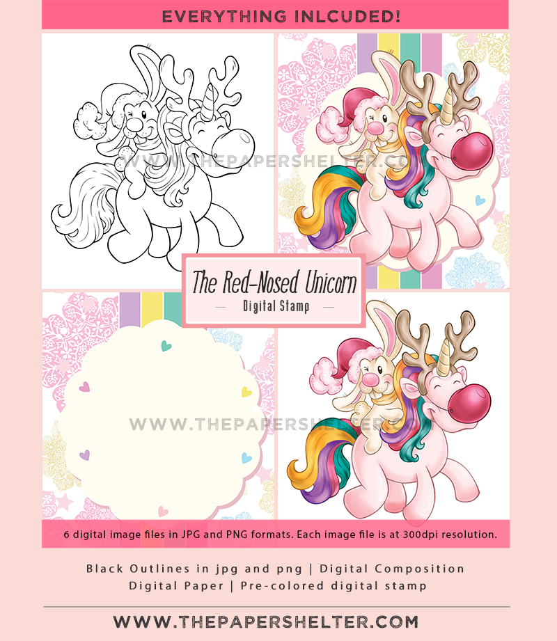The Red-Nosed Unicorn - Digital Stamp - Click Image to Close