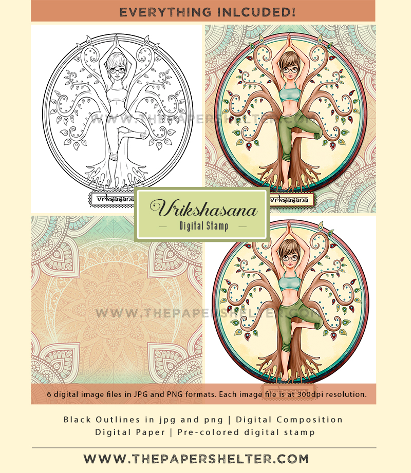 Tree Posture (Vrikshasana) - Digital Stamp - Click Image to Close
