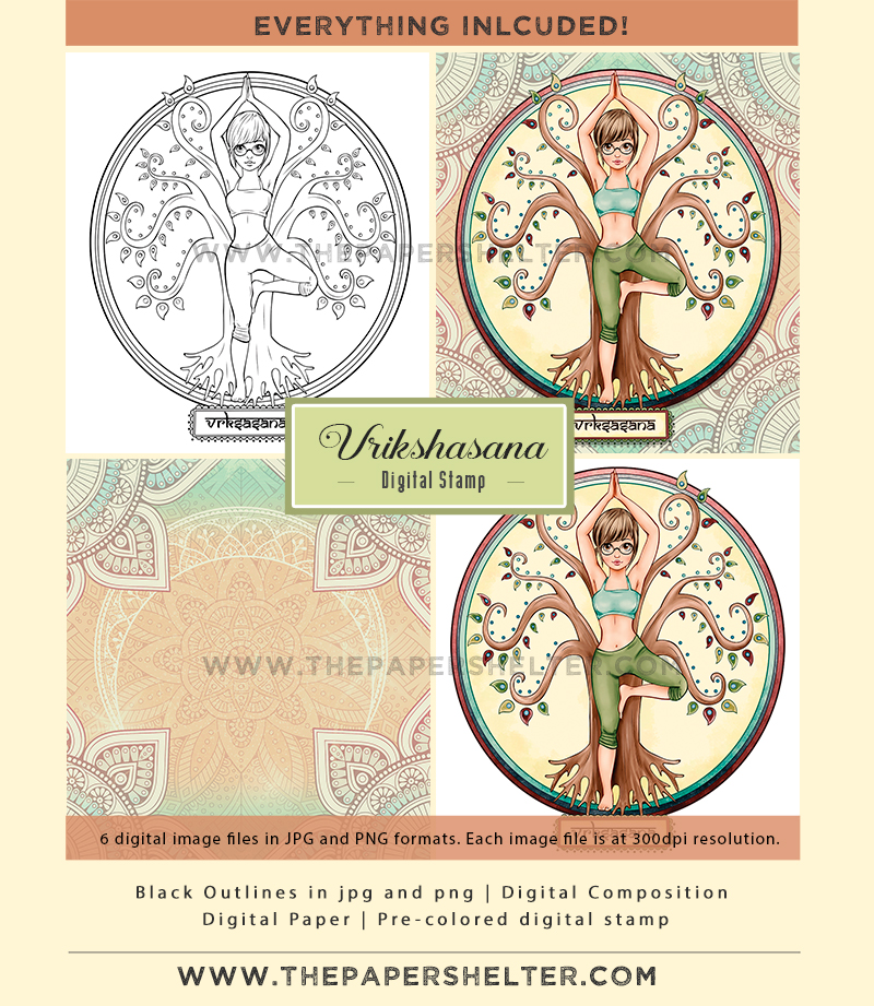 Tree Posture (Vrikshasana) - Digital Stamp