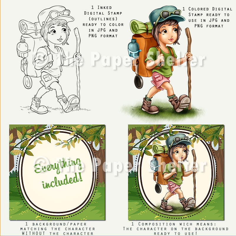 Trekking Girl - Digital Stamp - Click Image to Close