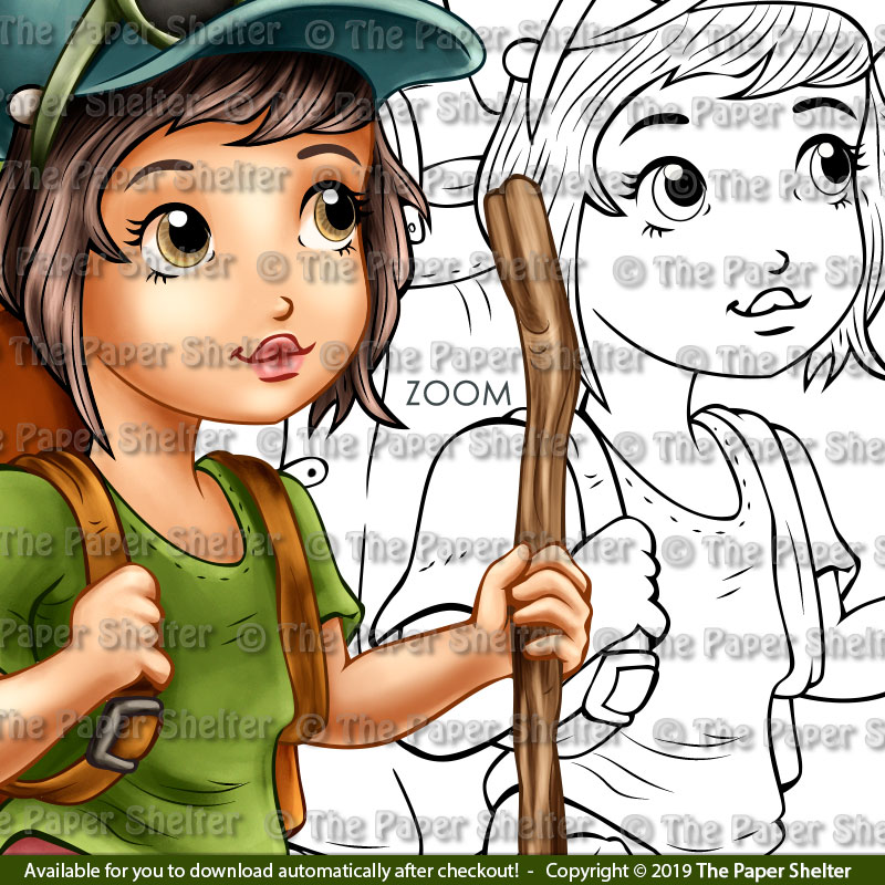 Trekking Girl - Digital Stamp - Click Image to Close
