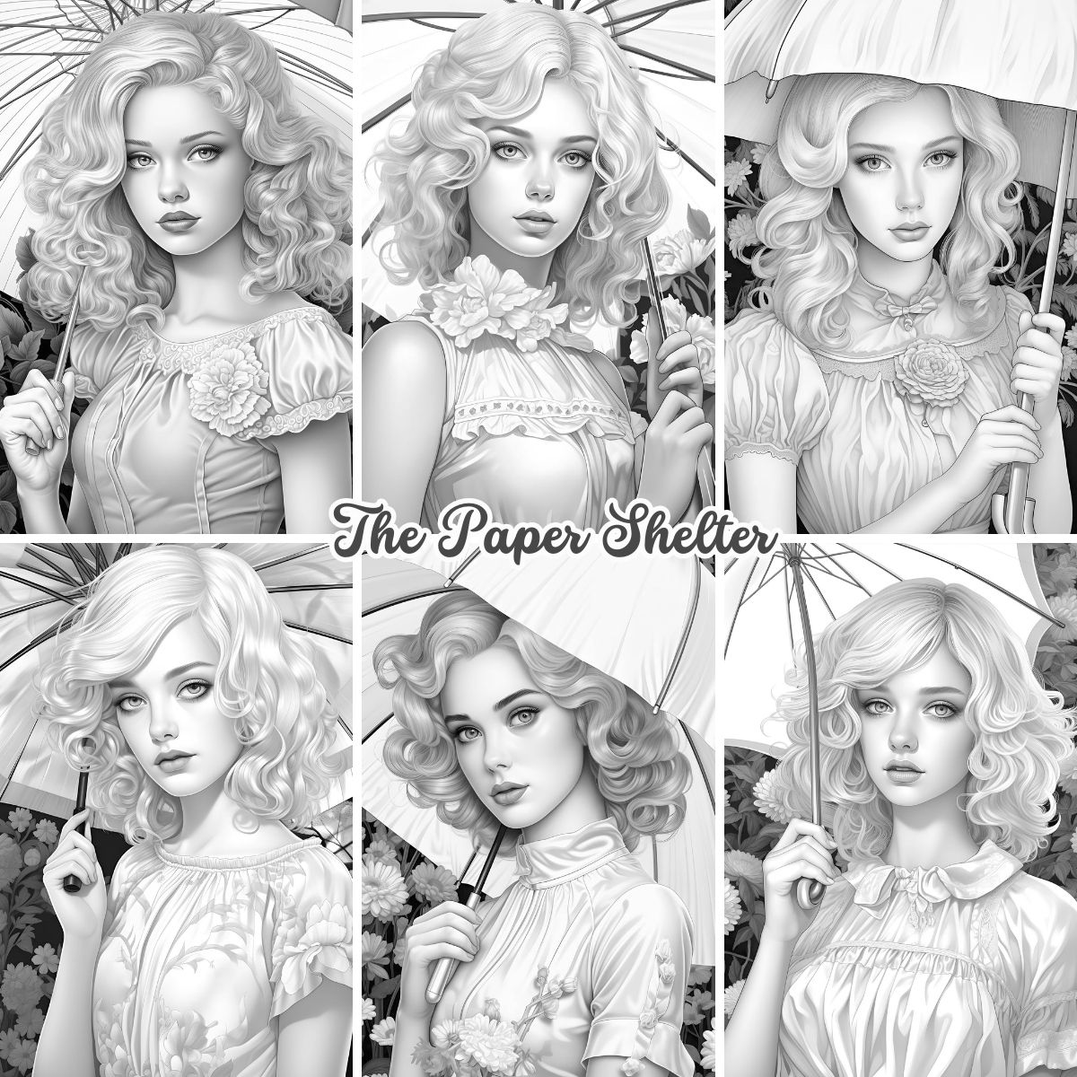 Umbrella Elegance - Digital Coloring Book
