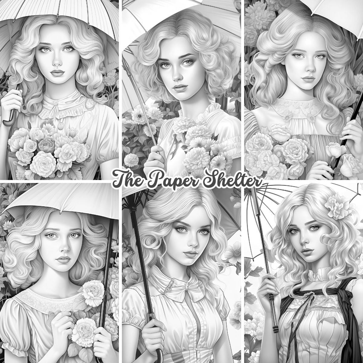 Umbrella Elegance - Digital Coloring Book - Click Image to Close