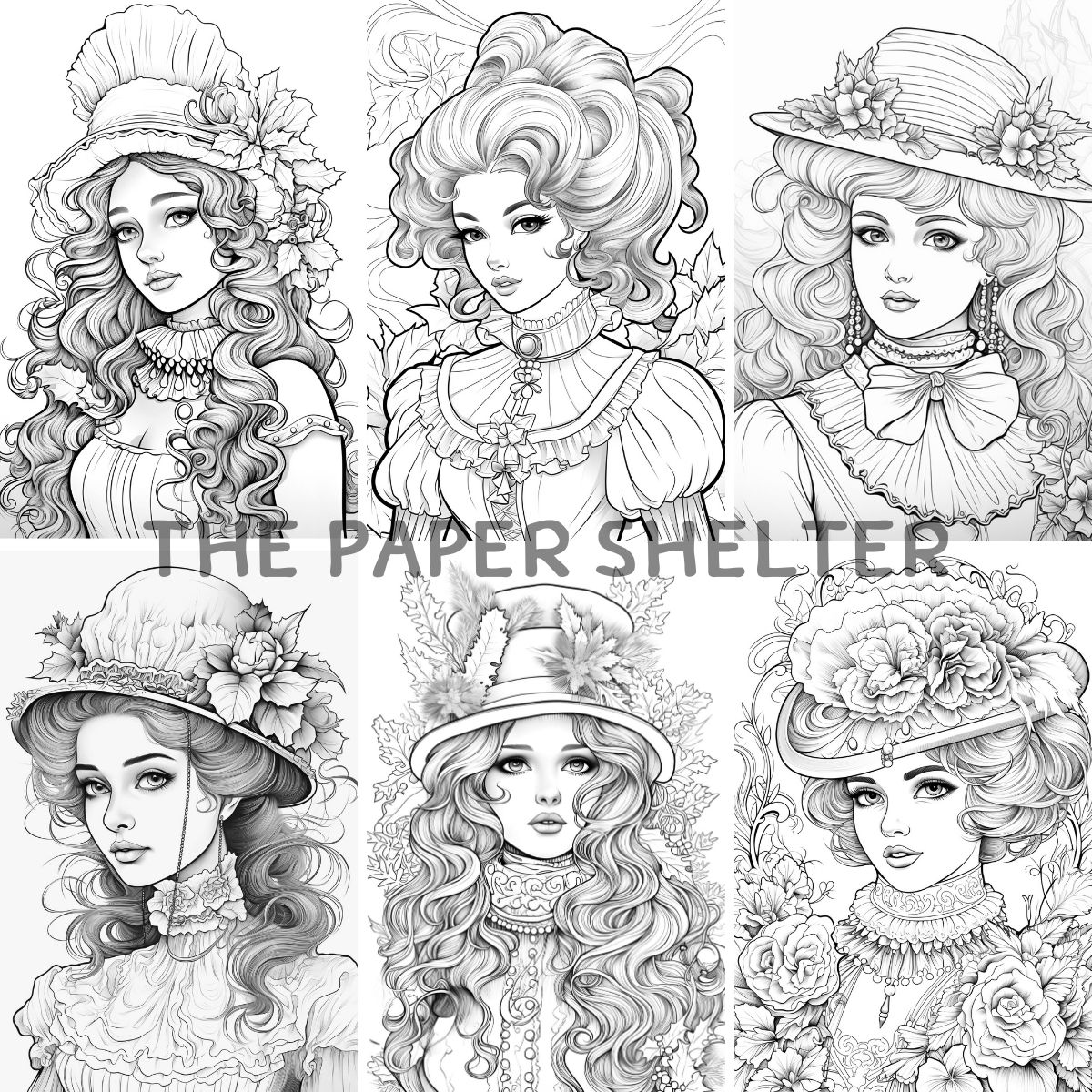 Victorian Christmas Ladies - Digital Coloring Book