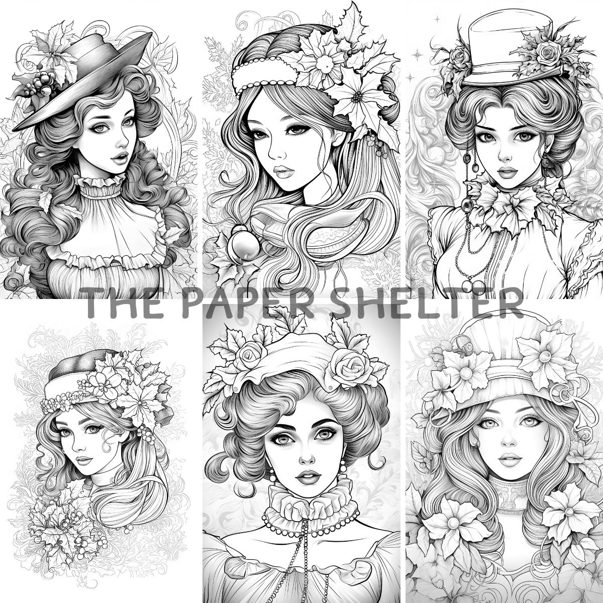 Victorian Christmas Ladies - Digital Coloring Book