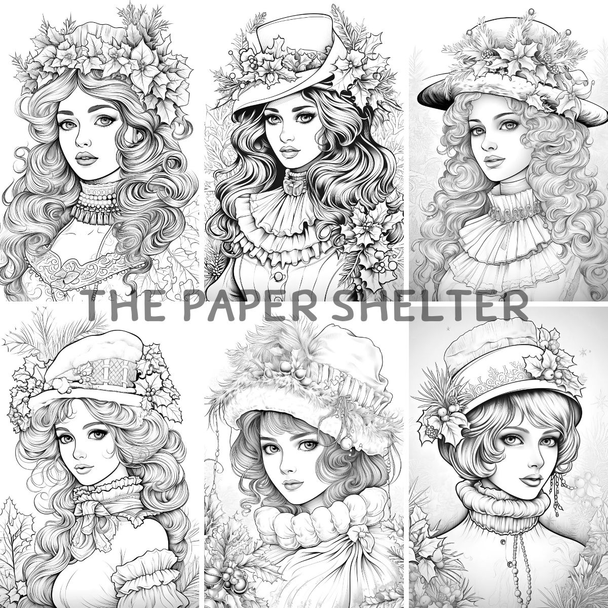Victorian Christmas Ladies - Digital Coloring Book - Click Image to Close