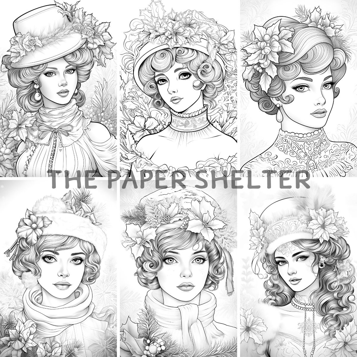 Victorian Christmas Ladies - Digital Coloring Book