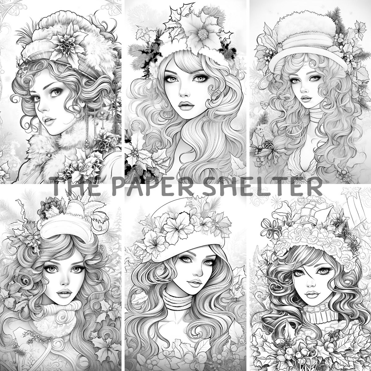 Victorian Christmas Ladies - Digital Coloring Book - Click Image to Close