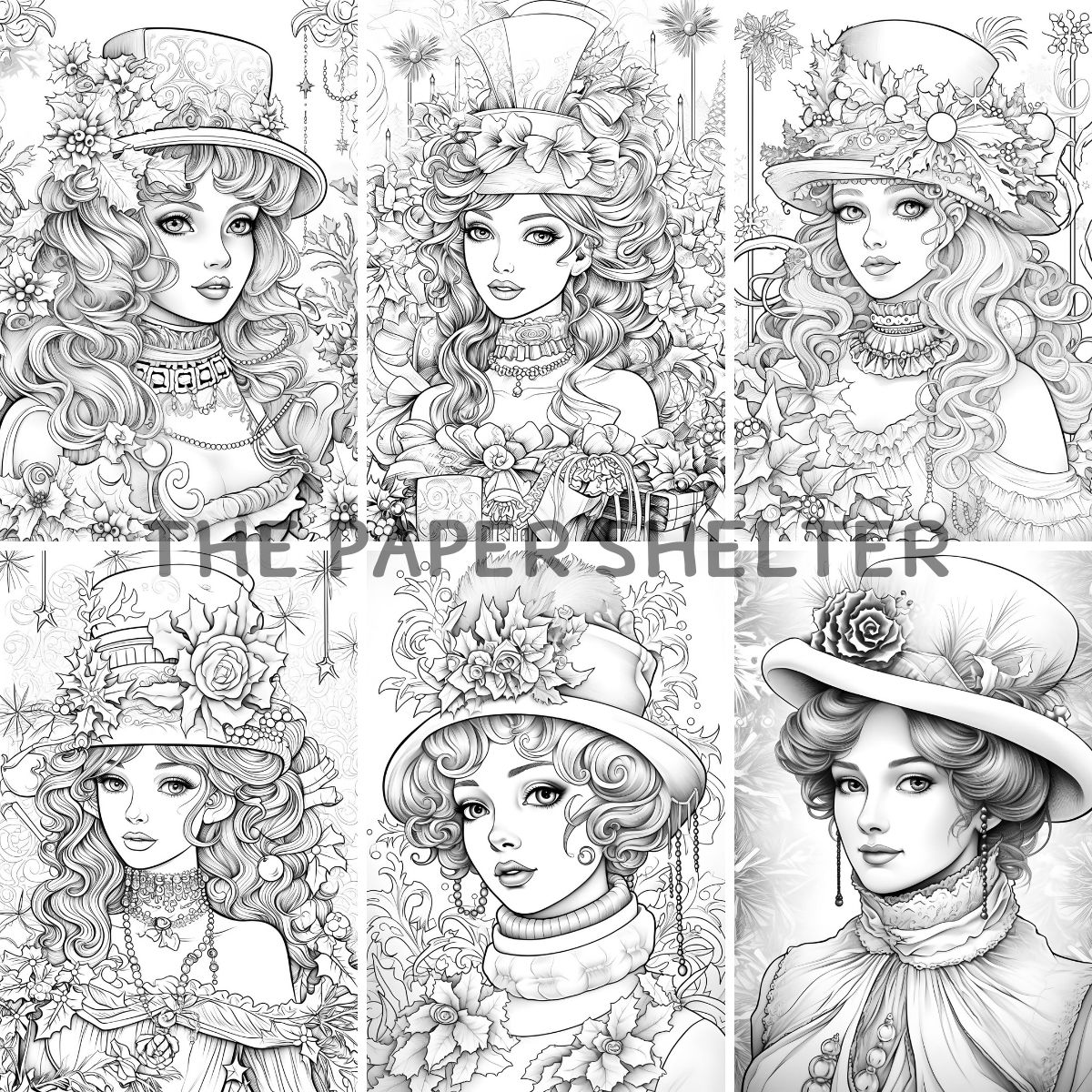 Victorian Christmas Ladies - Digital Coloring Book - Click Image to Close