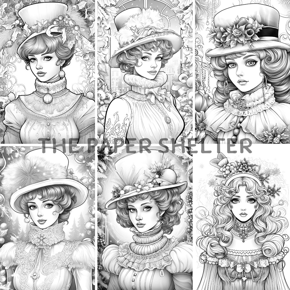 Victorian Christmas Ladies - Digital Coloring Book