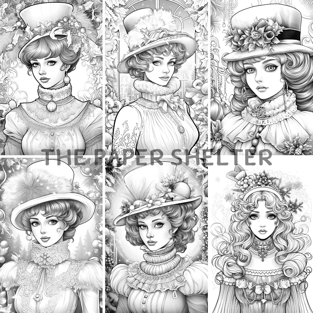 Victorian Christmas Ladies - Digital Coloring Book - Click Image to Close