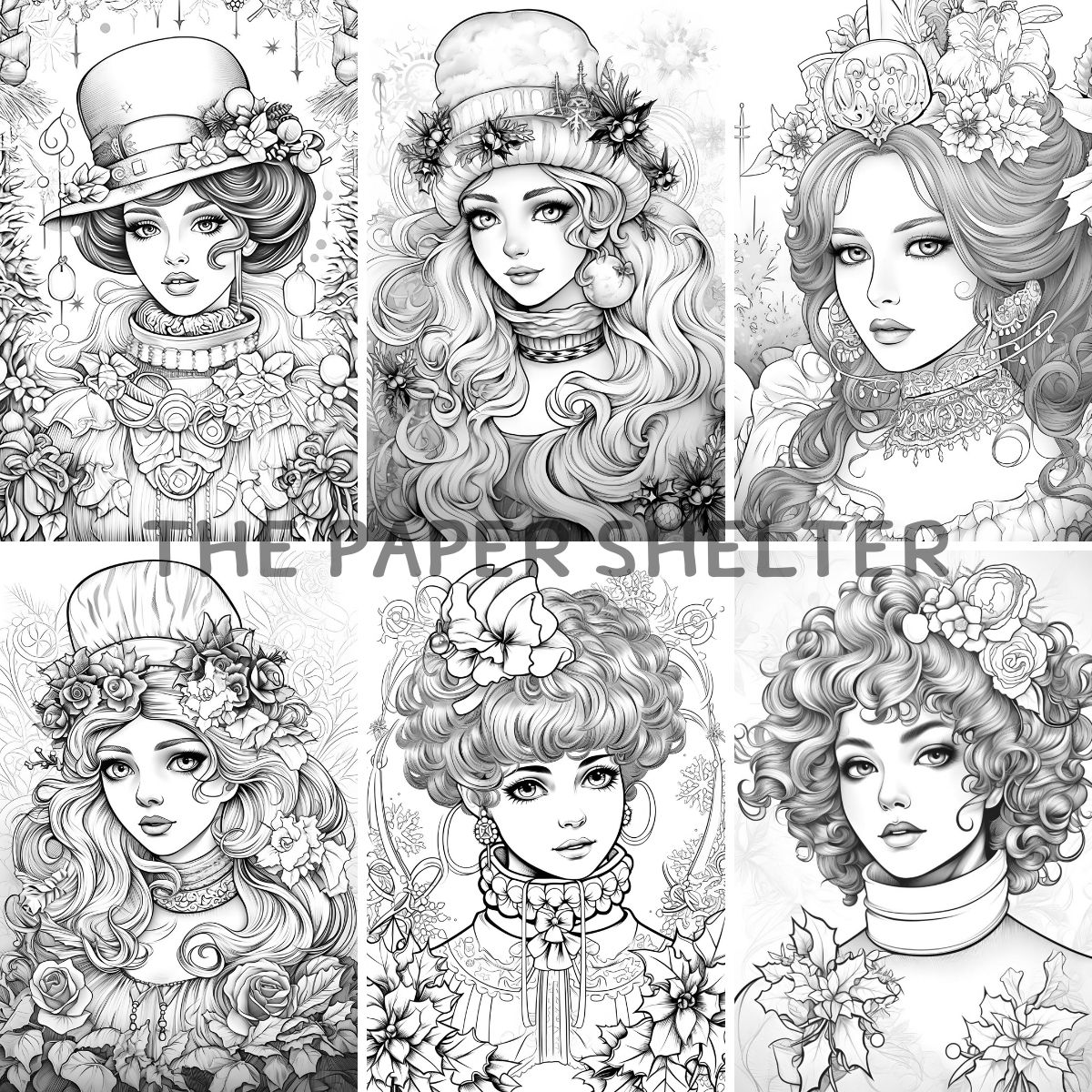 Victorian Christmas Ladies - Digital Coloring Book - Click Image to Close