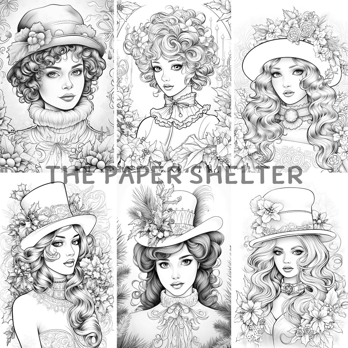 Victorian Christmas Ladies - Digital Coloring Book