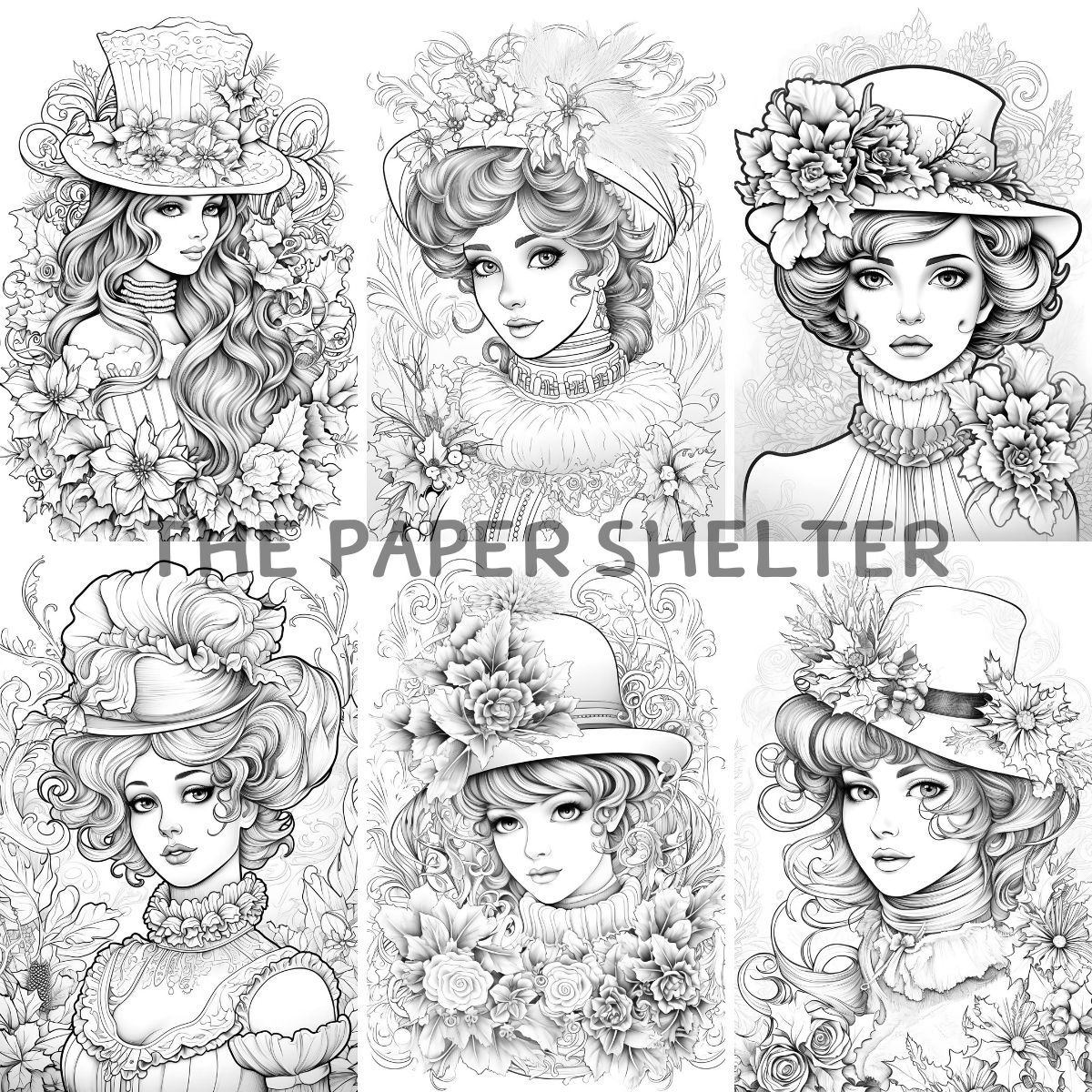 Victorian Christmas Ladies - Digital Coloring Book