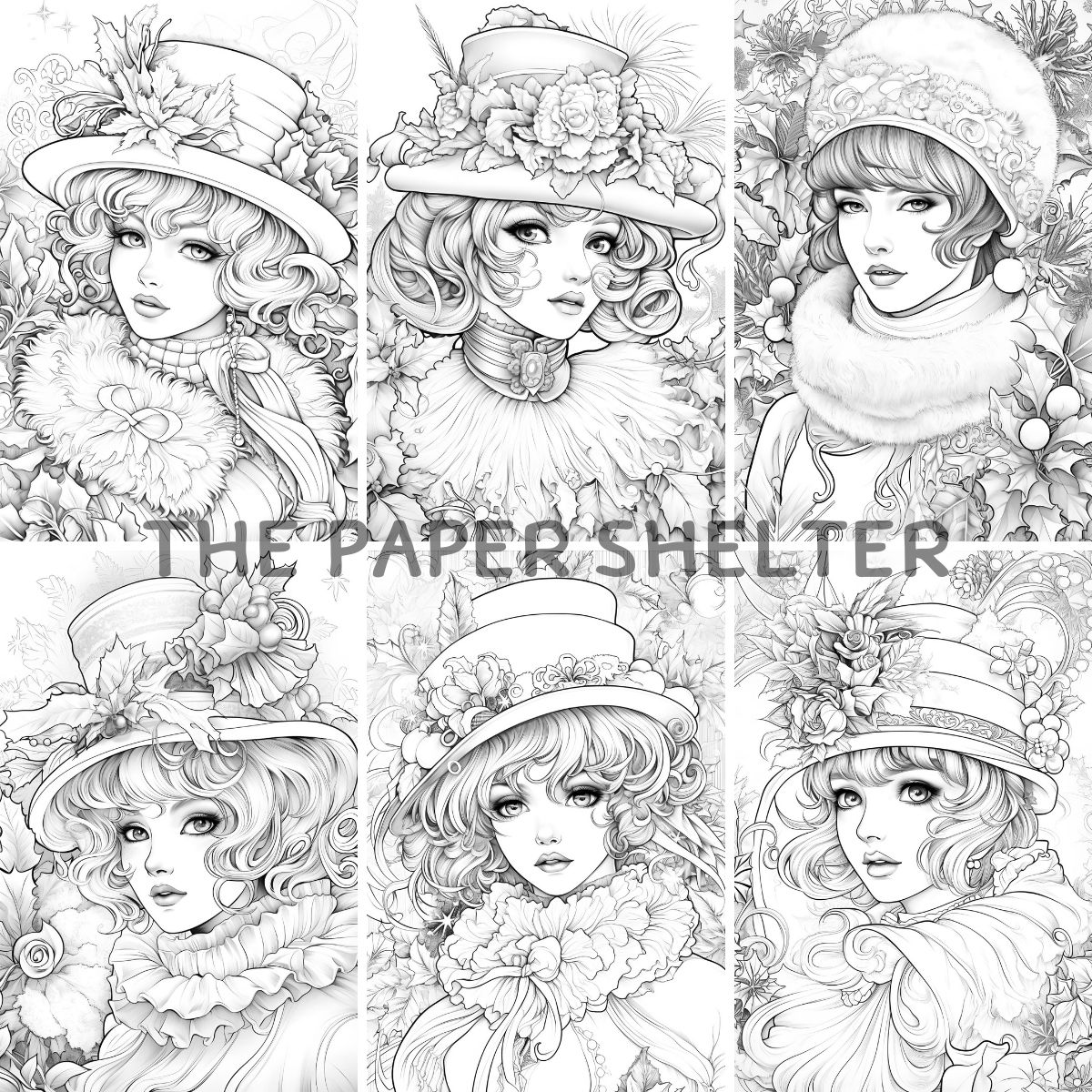 Victorian Christmas Ladies - Digital Coloring Book - Click Image to Close