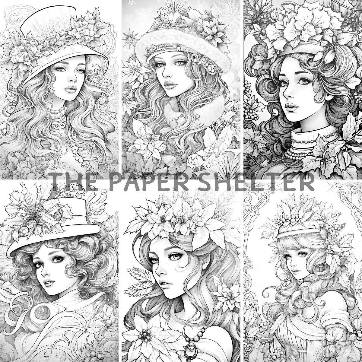Victorian Christmas Ladies - Digital Coloring Book - Click Image to Close