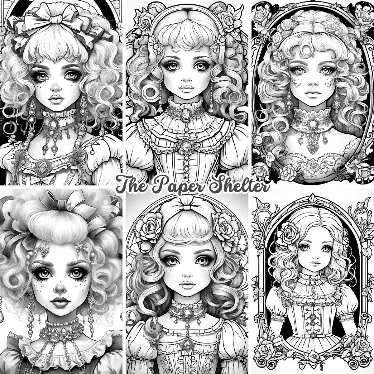 Victorian Gothic Dolls - Digital Coloring Book