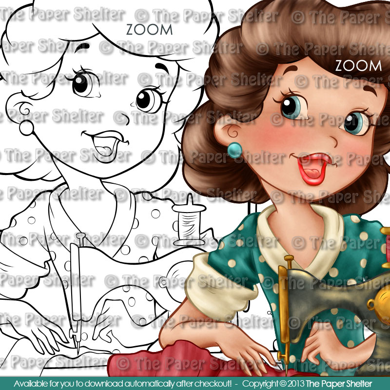 Vintage Seamstress - Digital Stamp - Click Image to Close