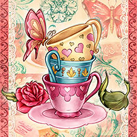 Vintage Tea Cups - Digital Stamp - Click Image to Close
